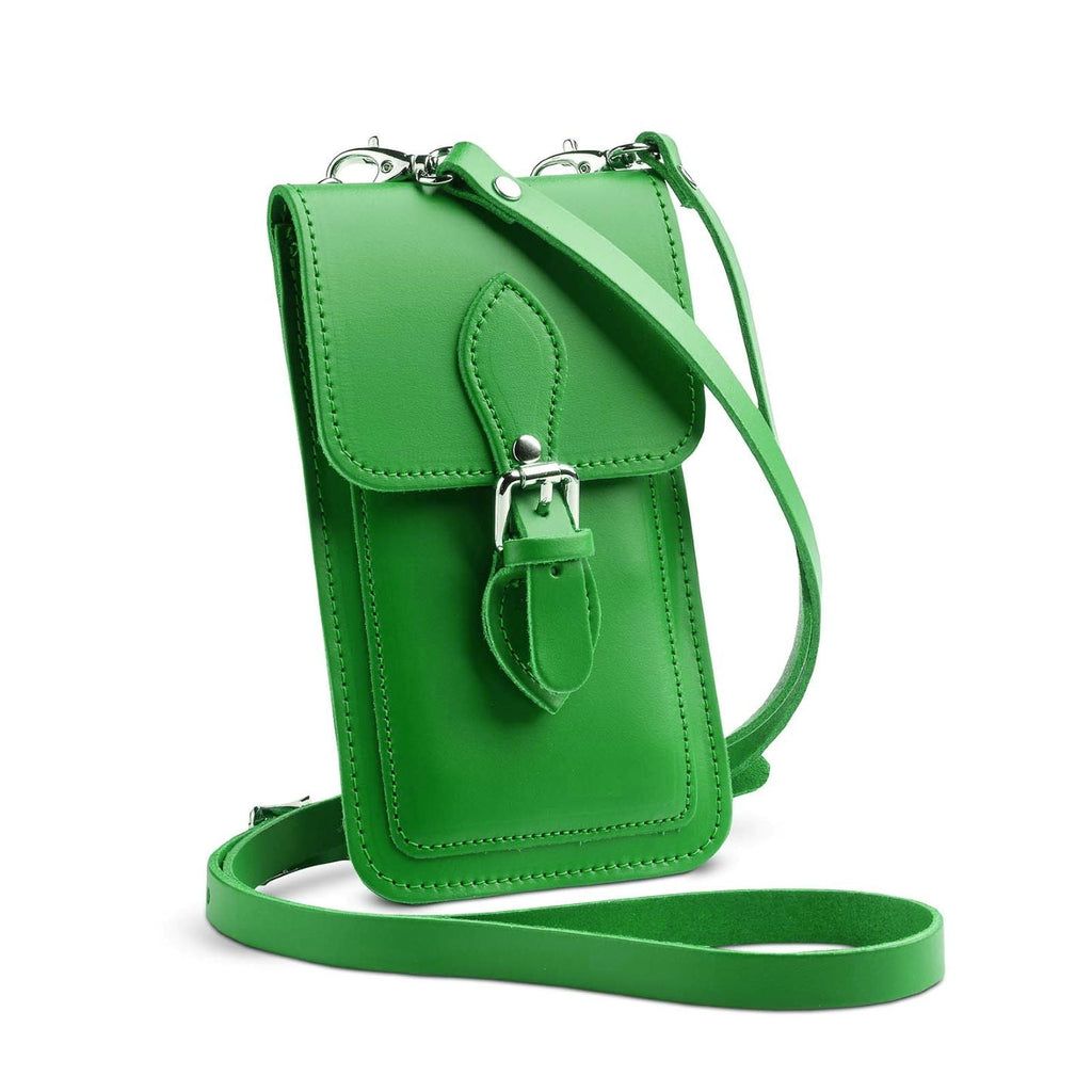 Handmade Leather Mobile Phone Pouch in Green