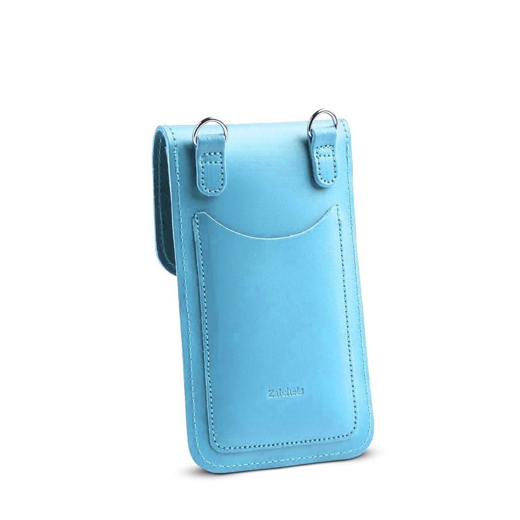 Handmade Leather Mobile Phone Pouch in Pastel Baby Blue