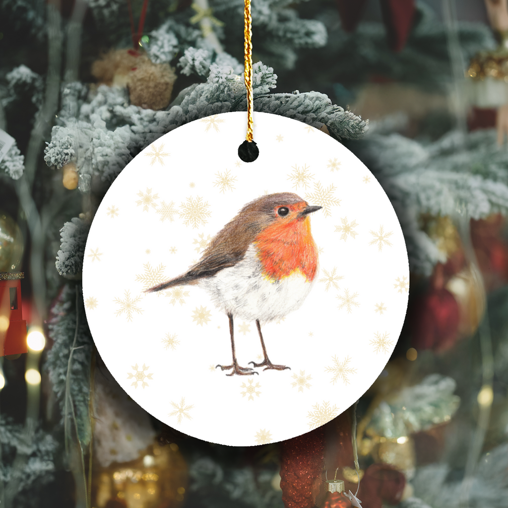 Hand Drawn Robin Christmas Tree Ornament Woodland Wildlife Decor