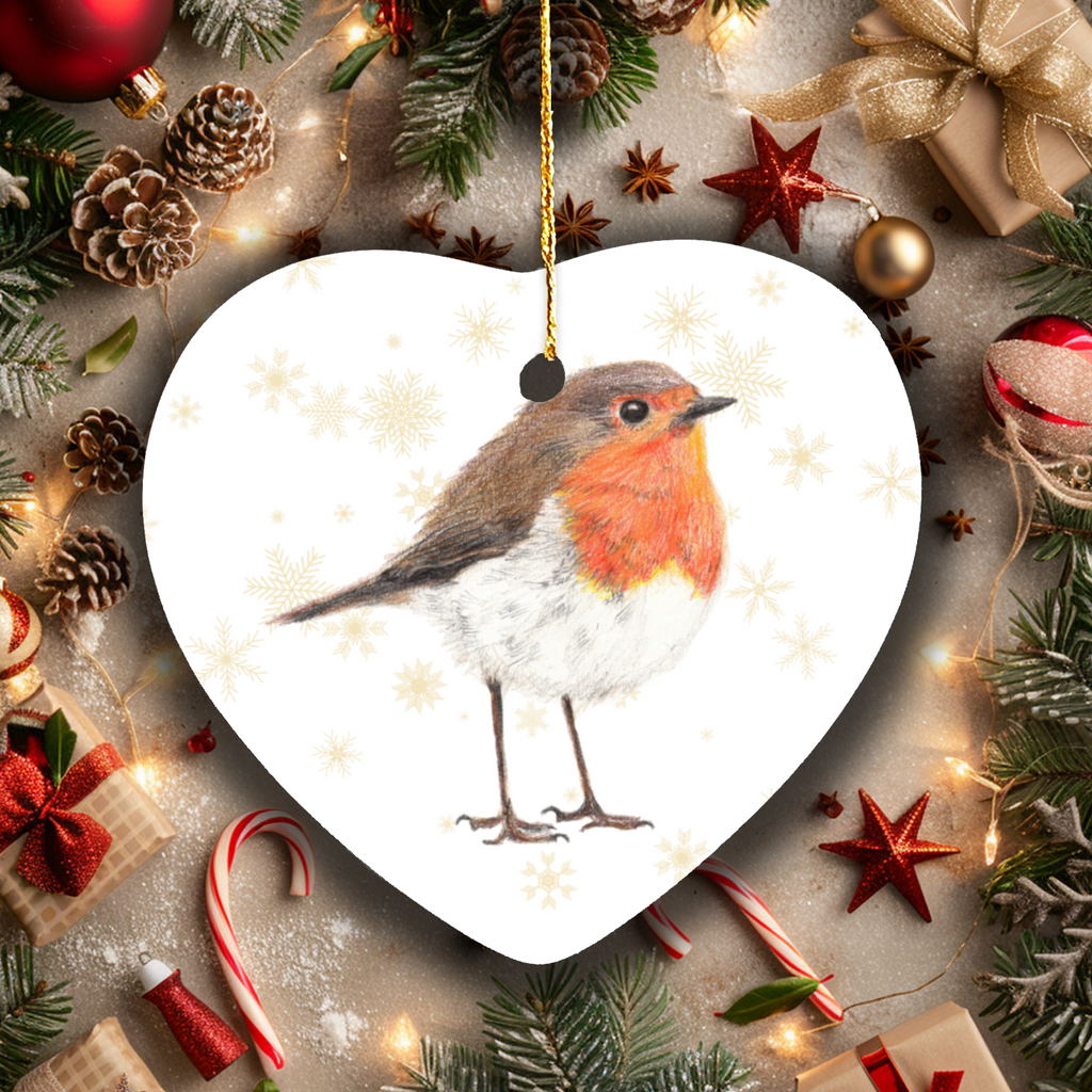 Robin Heart Shape Christmas Tree Ornament