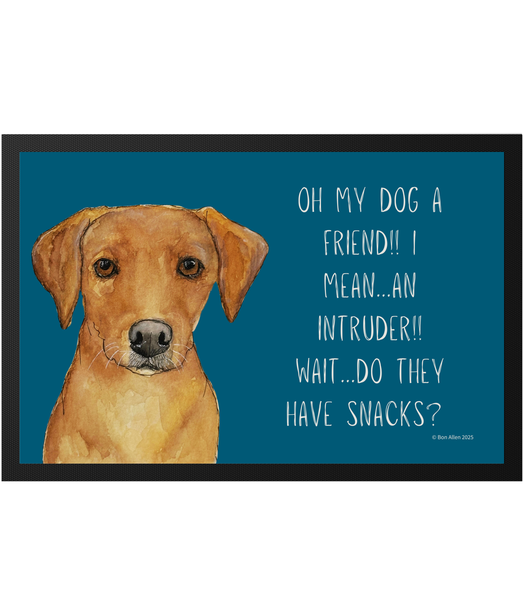 Fox Red Labrador Welcome Mat Friend or Intruder or Snack
