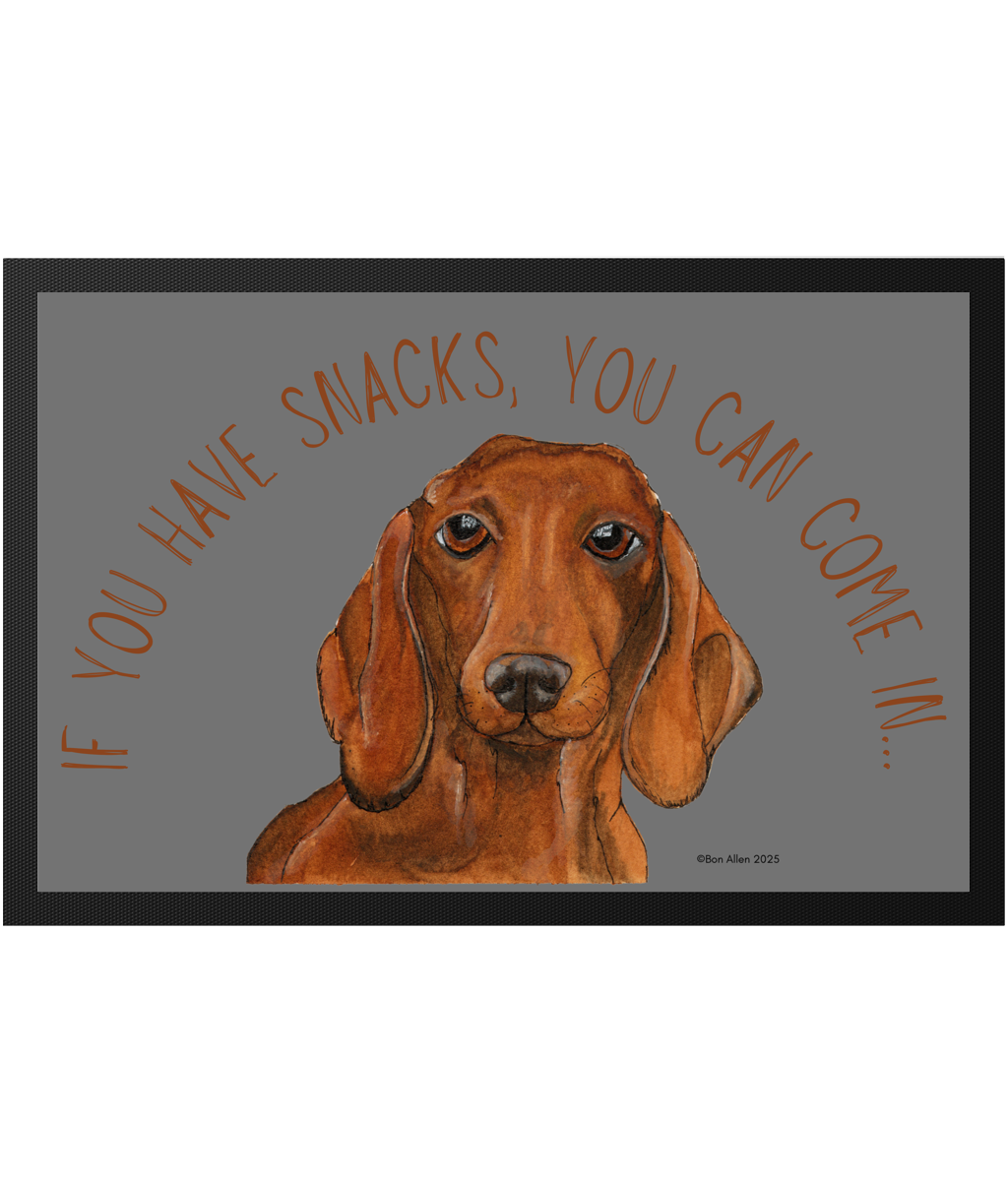 Dachshund Doormat with Snacks Slogan