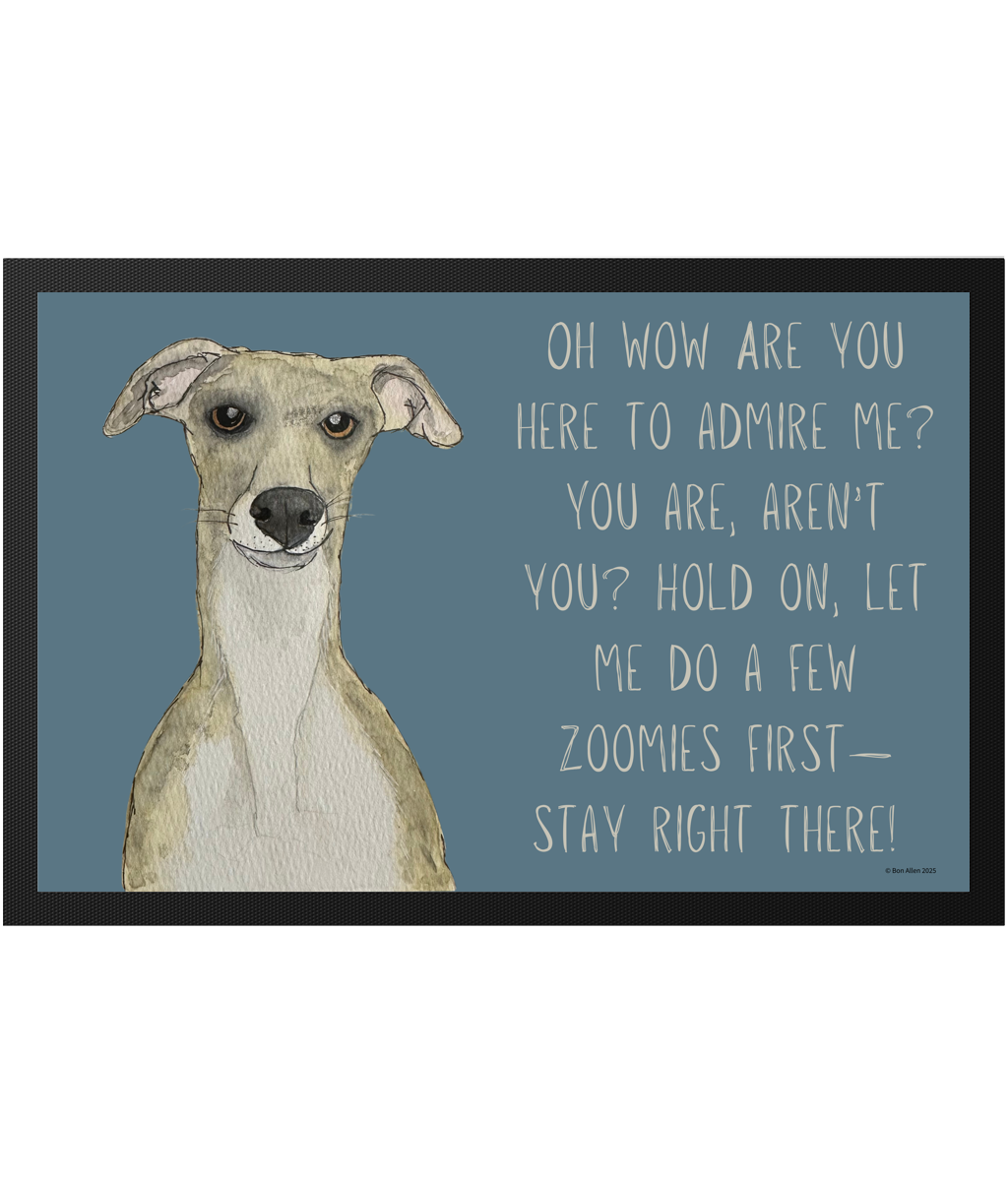Whippet Door Mat with Amusing Greeting