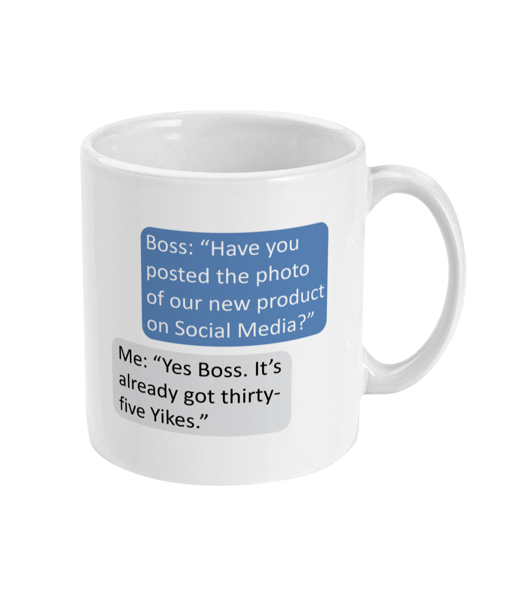 Ceramic Coffee Mug with New Product Photo Boss Joke