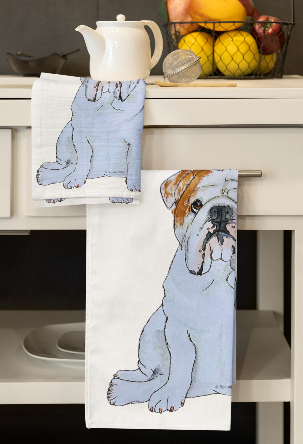 Bulldog Tea Towel with Cheeky Leftovers Slogan
