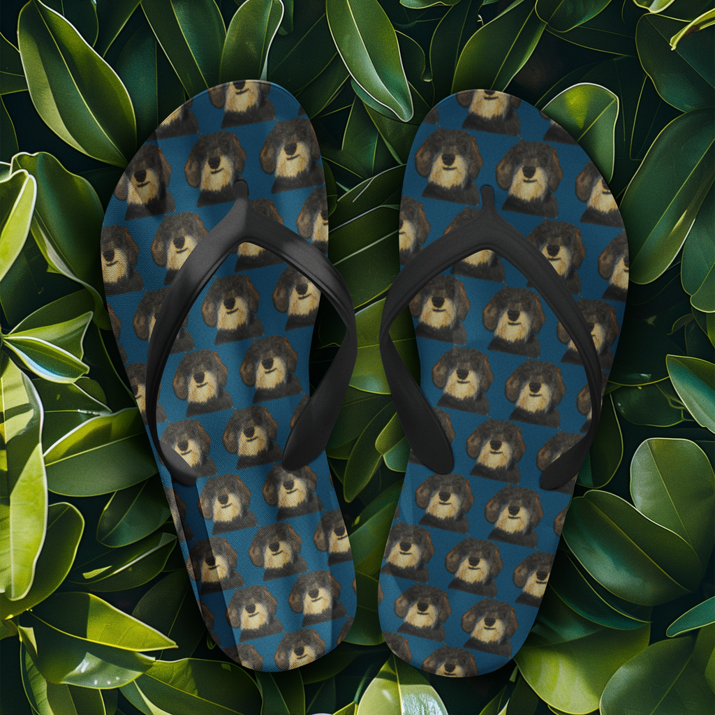 Hot Dog Summer Luxe Dachshund Print Flip Flops