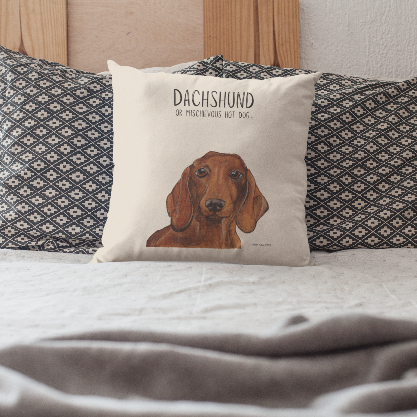 Dachshund Cushion Cover with Mischievous Hot Dog Energy