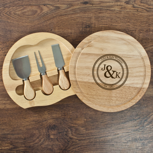 Personalised Couple's Cheese Board Set with Knives