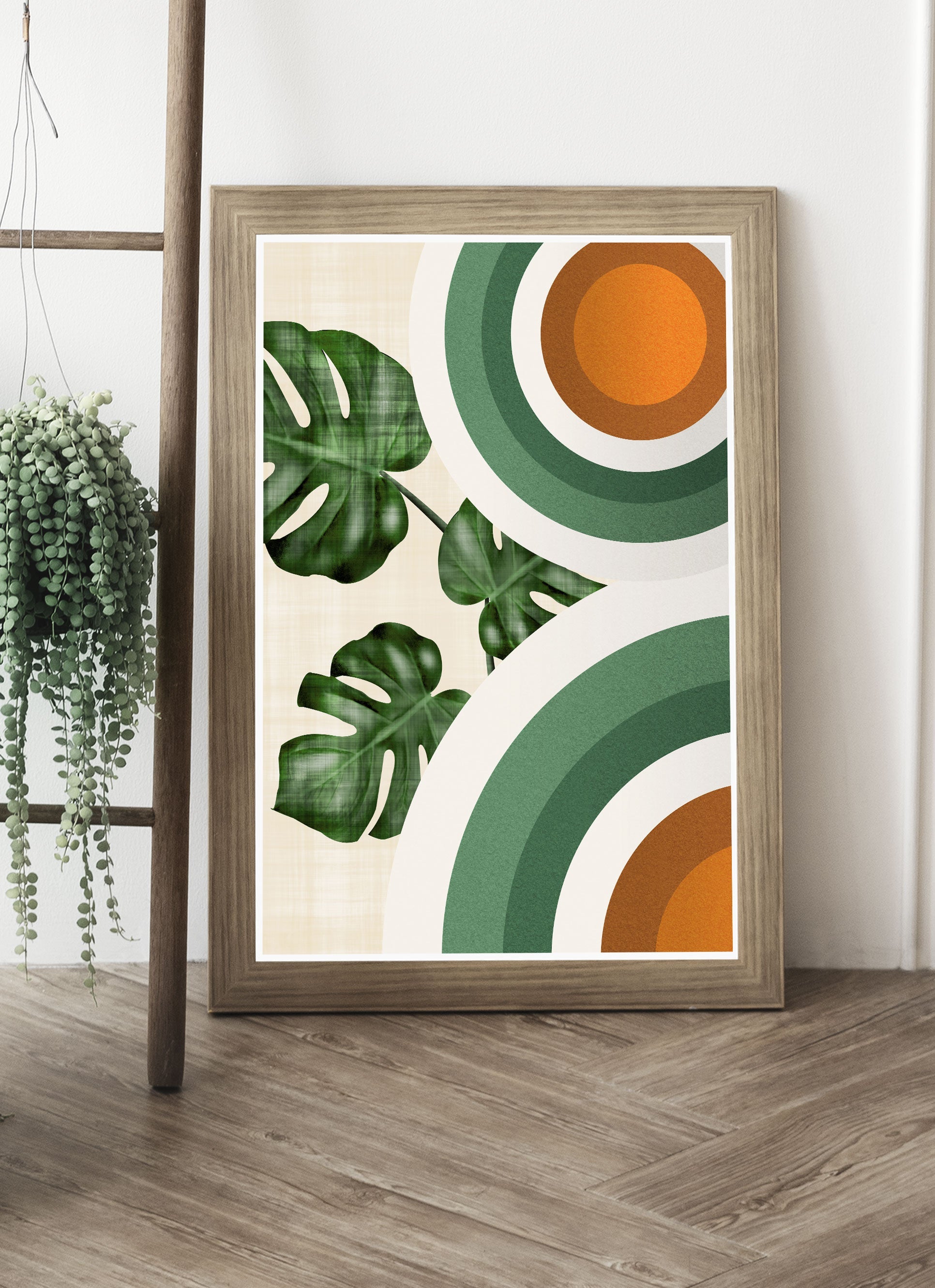 Monstera and Circles Poster Print