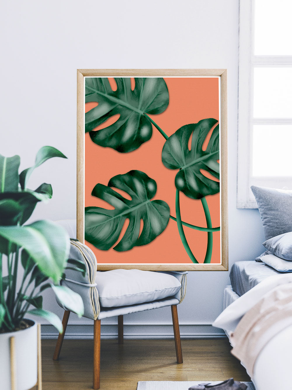 Monstera Orange Botanical Illustration Print