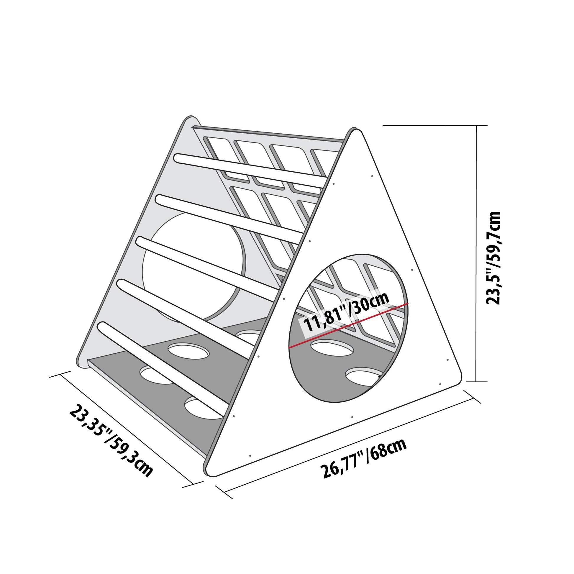 a toddler in a sunlit room confidently climbing the birch wood 3-angle montessori climber