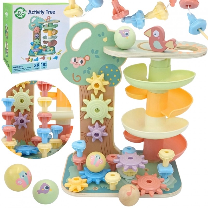 elegant wooden montessori activity tree with bead maze and ball track for toddlers