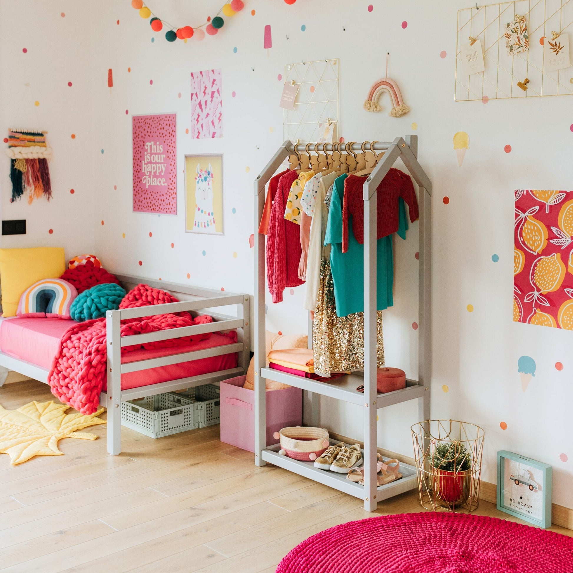 Montessori House Shaped Clothing Rack with Storage for Kids by Montessori House Bed at www.brixbailey.com