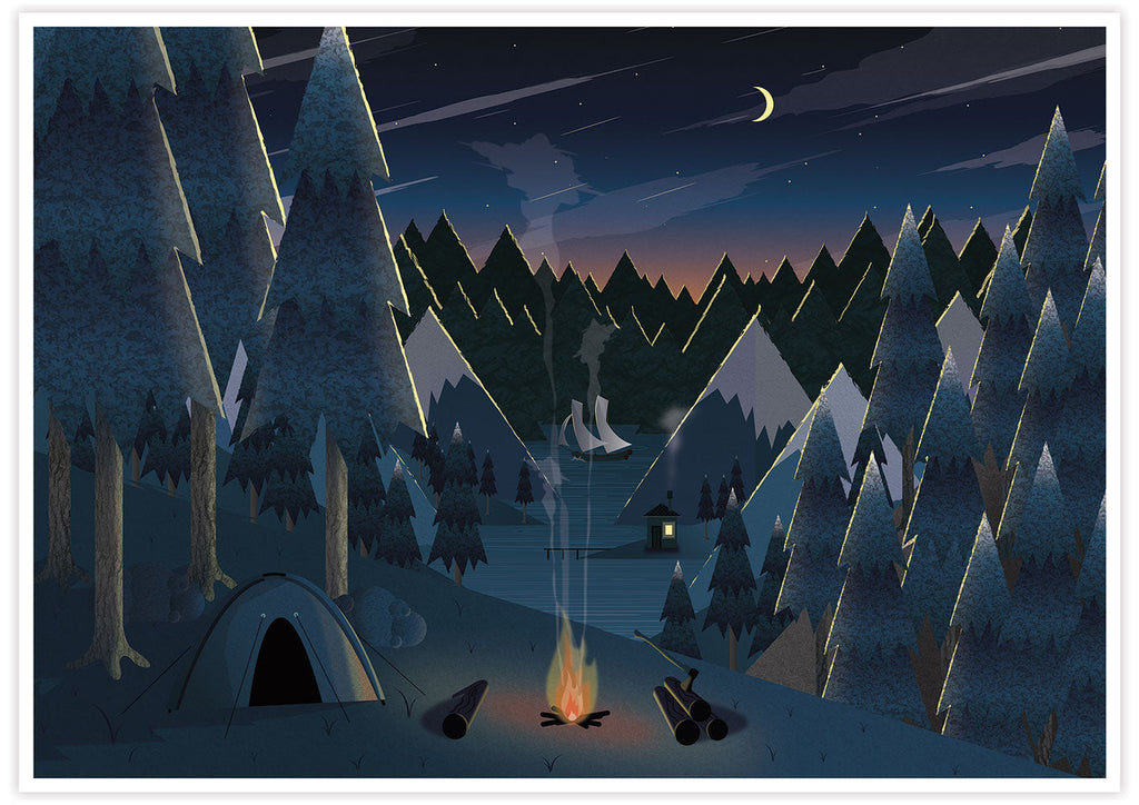 Midnight Camping Art Print for Kids
