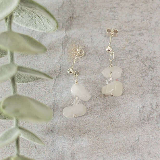 Moonstone Gemstone Earrings in Sterling Silver