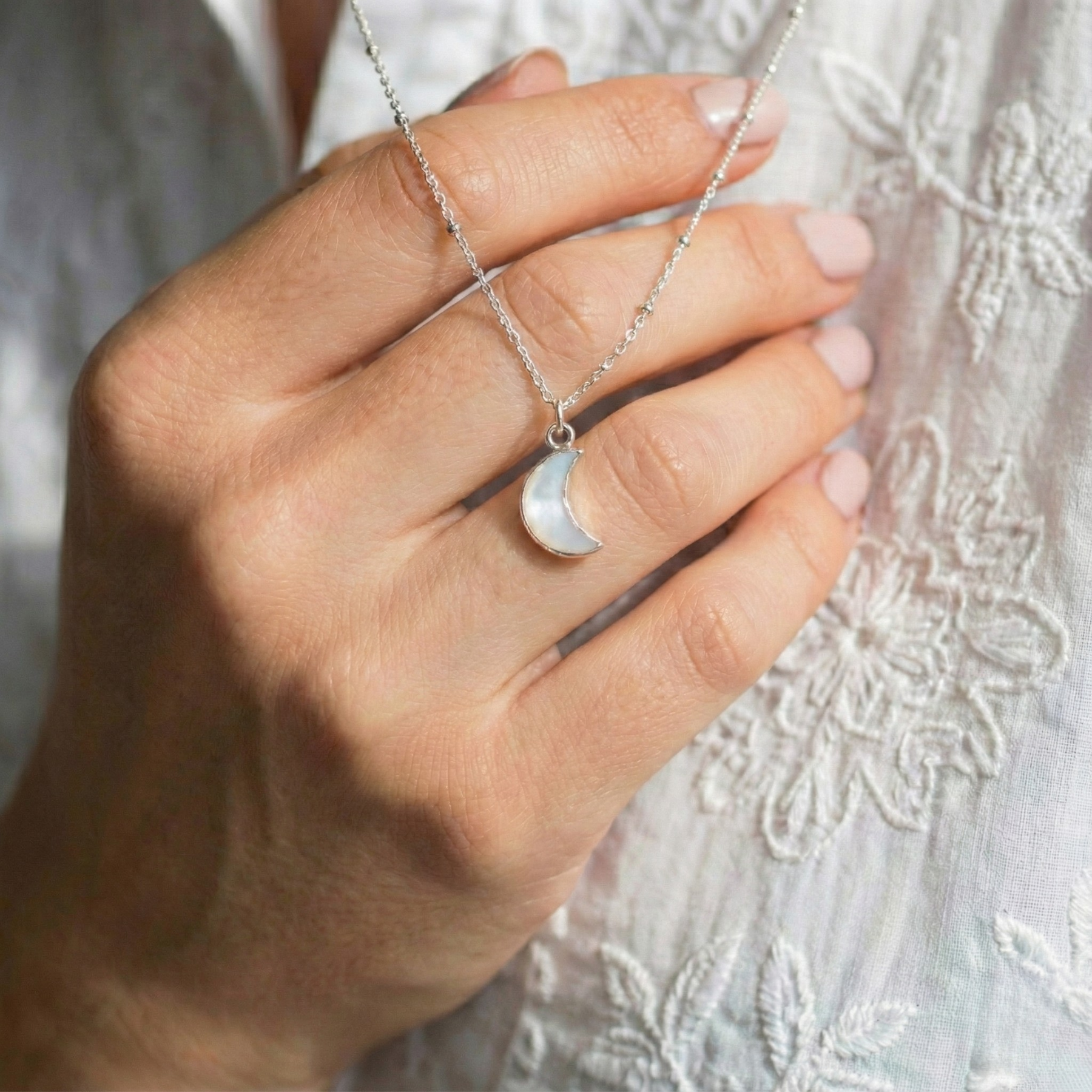 Moon Agate Sterling Silver Charm Necklace