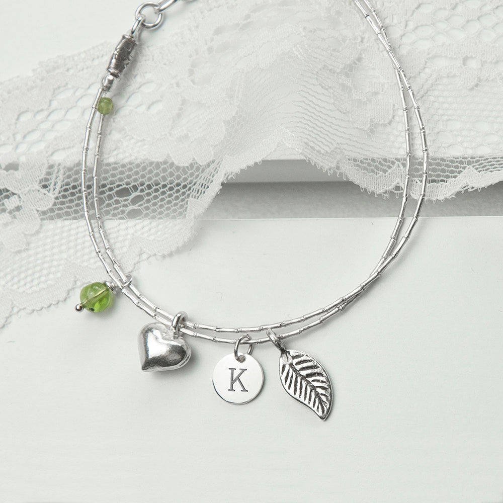 Personalised Sterling Silver Peridot Charms Bracelet