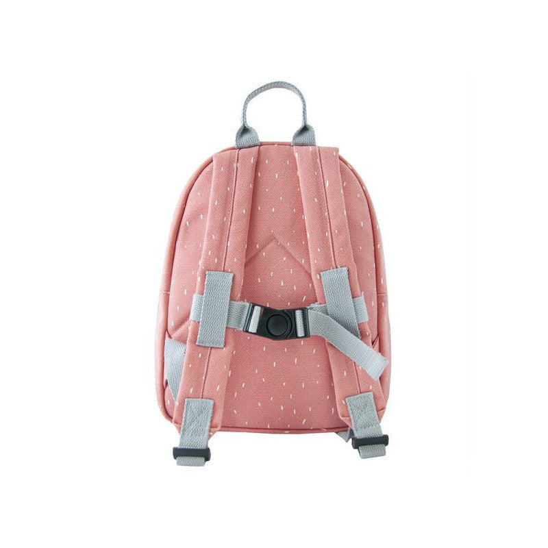 soft pink mrs flamingo kids backpack with cozy padded straps in gentle light