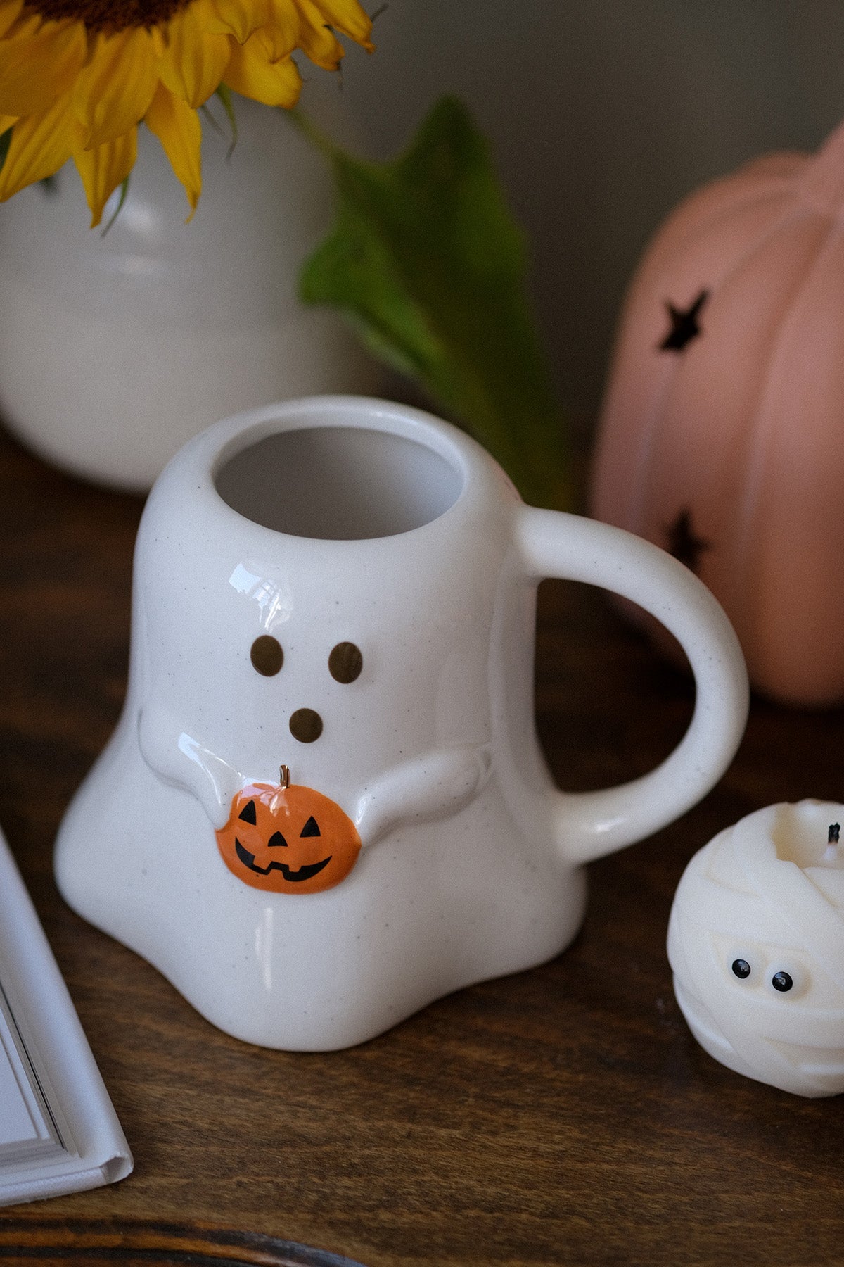 Ghost Shaped Halloween Mug with Pumpkin
