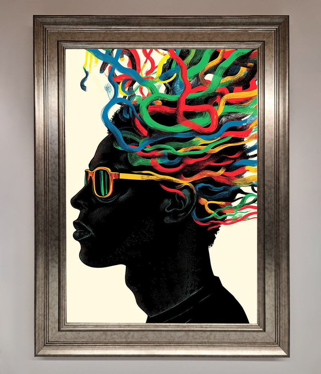 Multicolour Noodle Hair Framed Print