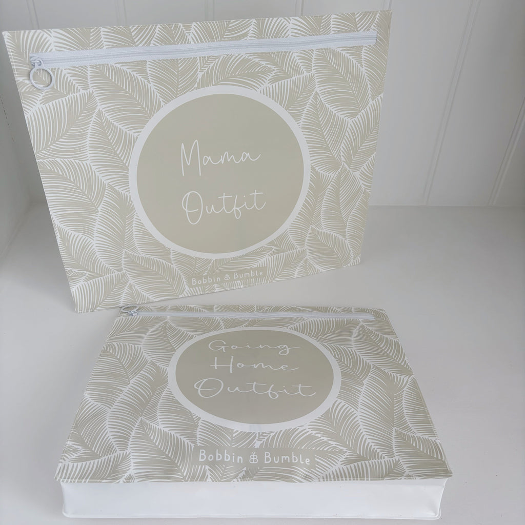 Hospital Bag Organiser Pouches - Unisex Beige Leaf Print