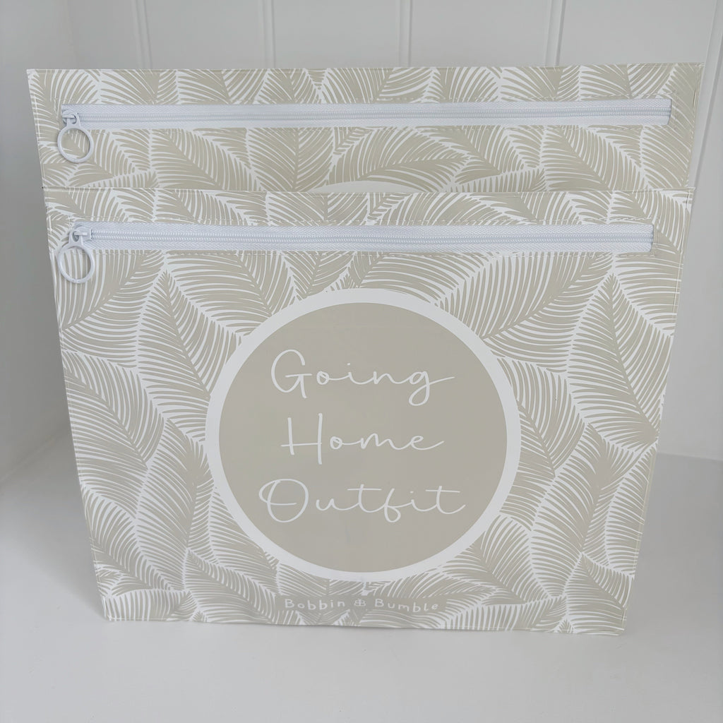 Hospital Bag Organiser Pouches - Unisex Beige Leaf Print