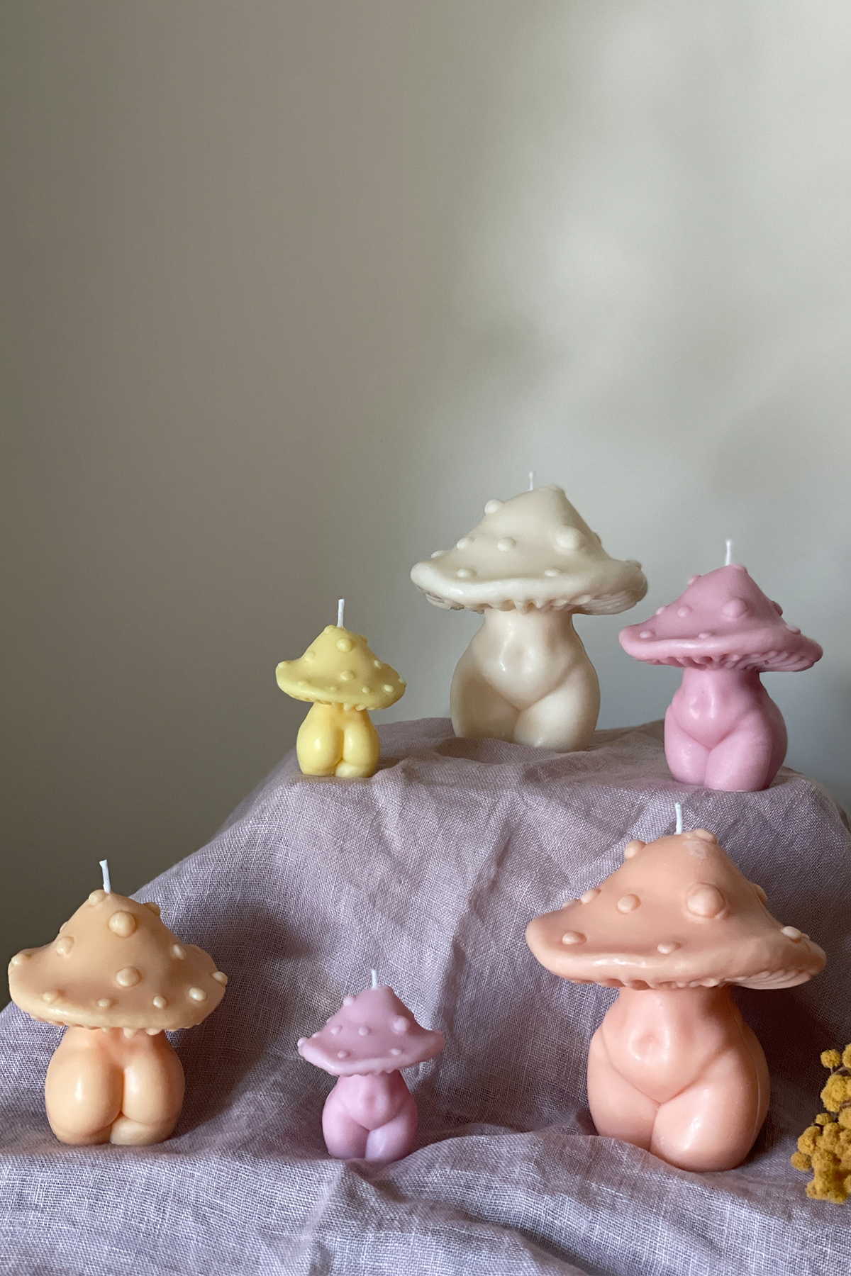 Mushroom Candle Trio in Pastel