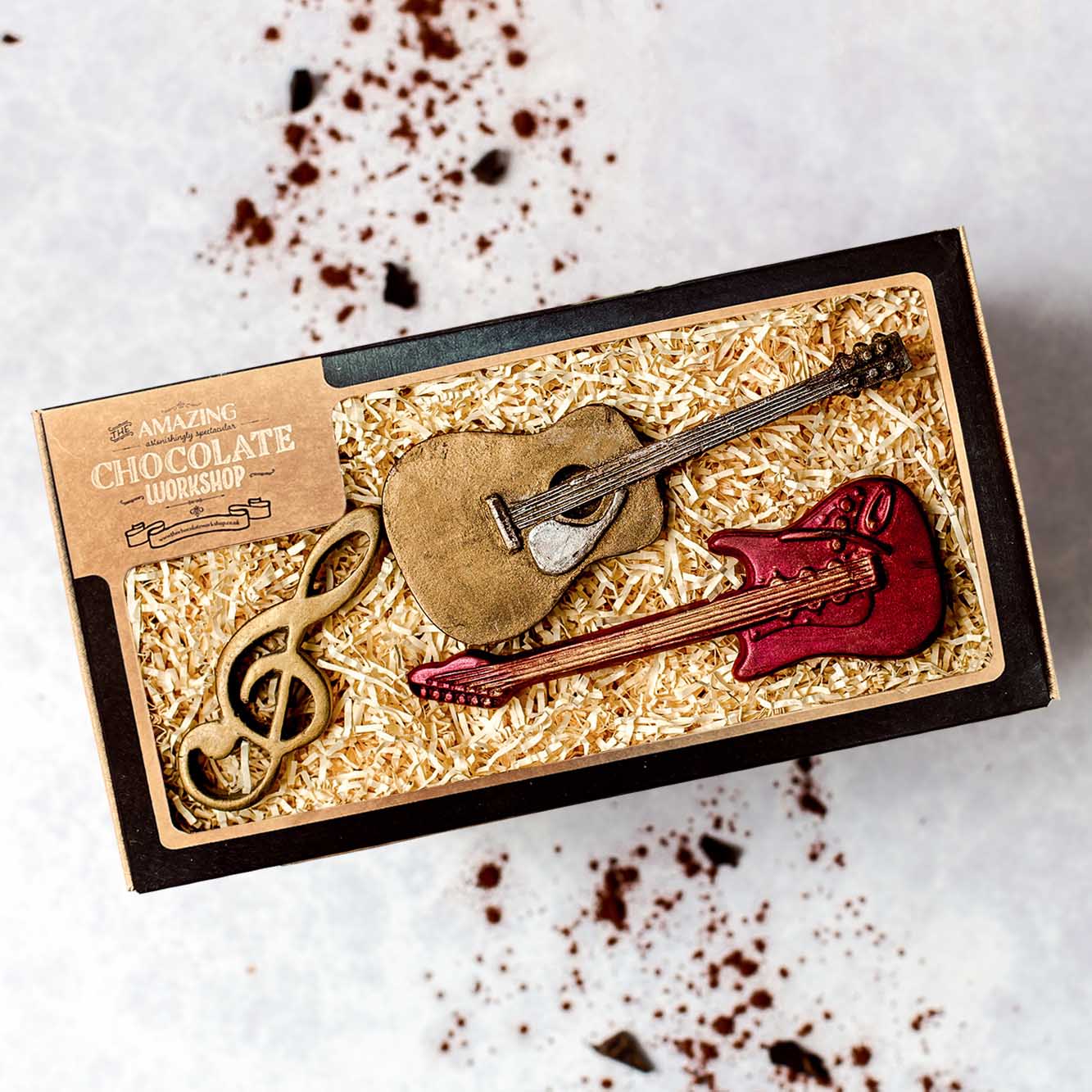 Music Fans Chocolate Gift Box with Acoustic Guitar, Electric Guitar and Music Note