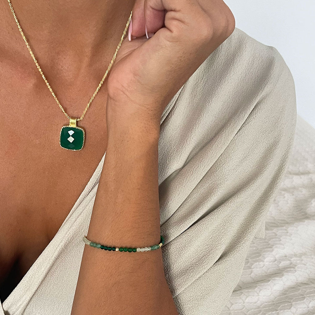 Large Square Green Onyx Pendant in Gold