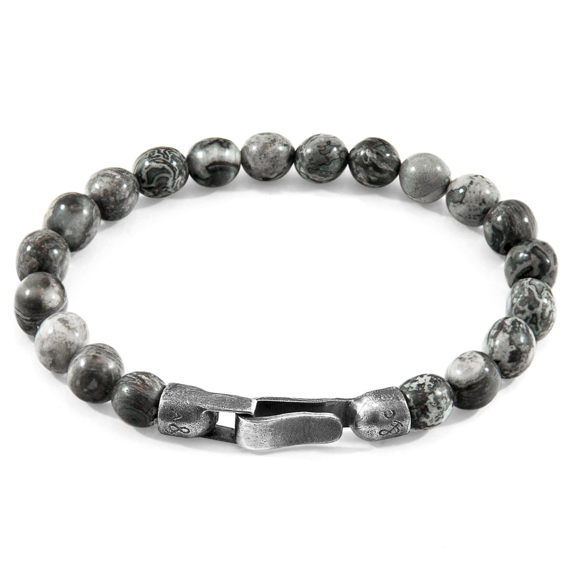 Discover Elegance with the Grey Jasper Nachi Silver & Stone Beaded Bracelet by ANCHOR & CREW at www.brixbailey.com