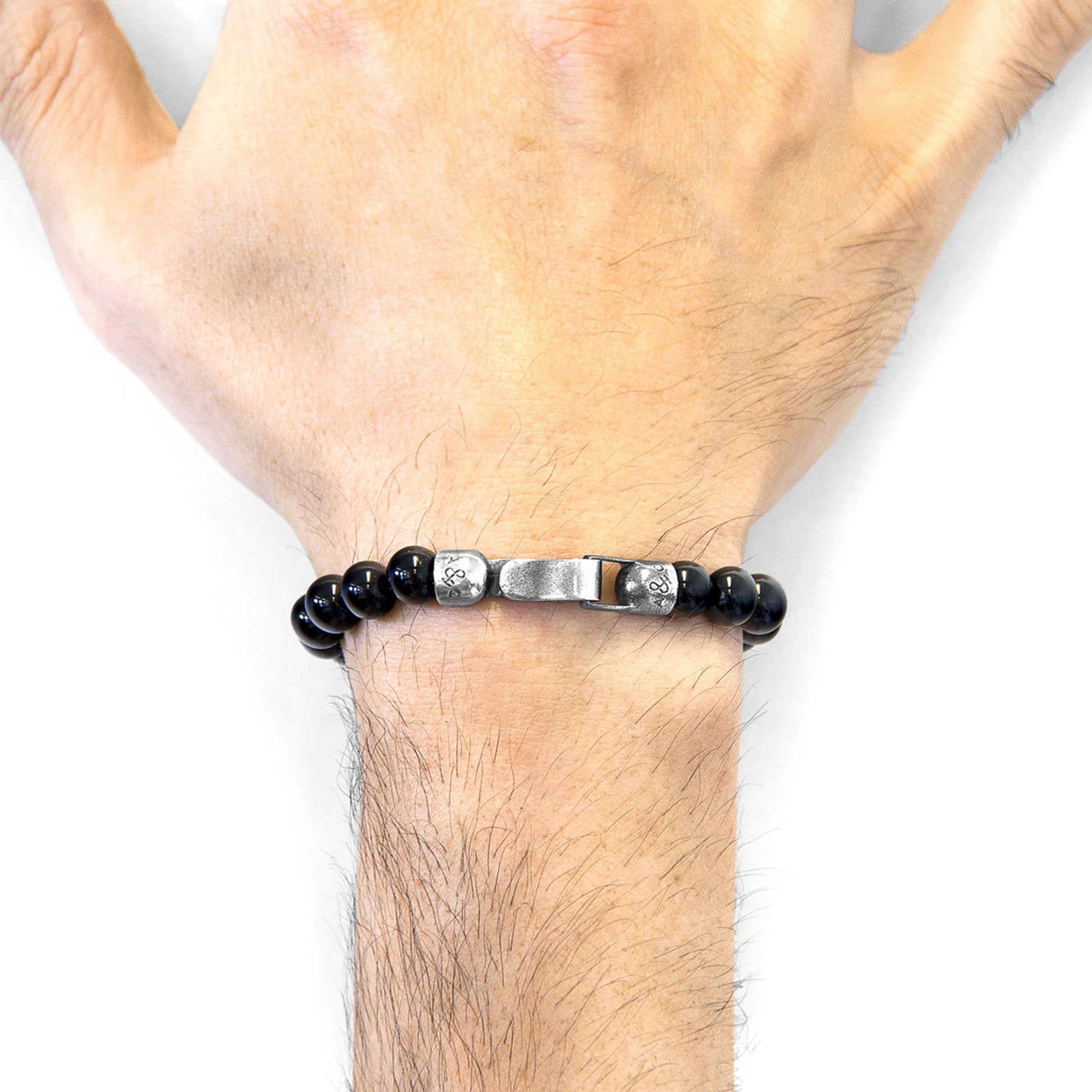 Embrace Elegance with the Black Onyx Nachi Silver and Stone Beaded Bracelet by ANCHOR & CREW at www.brixbailey.com