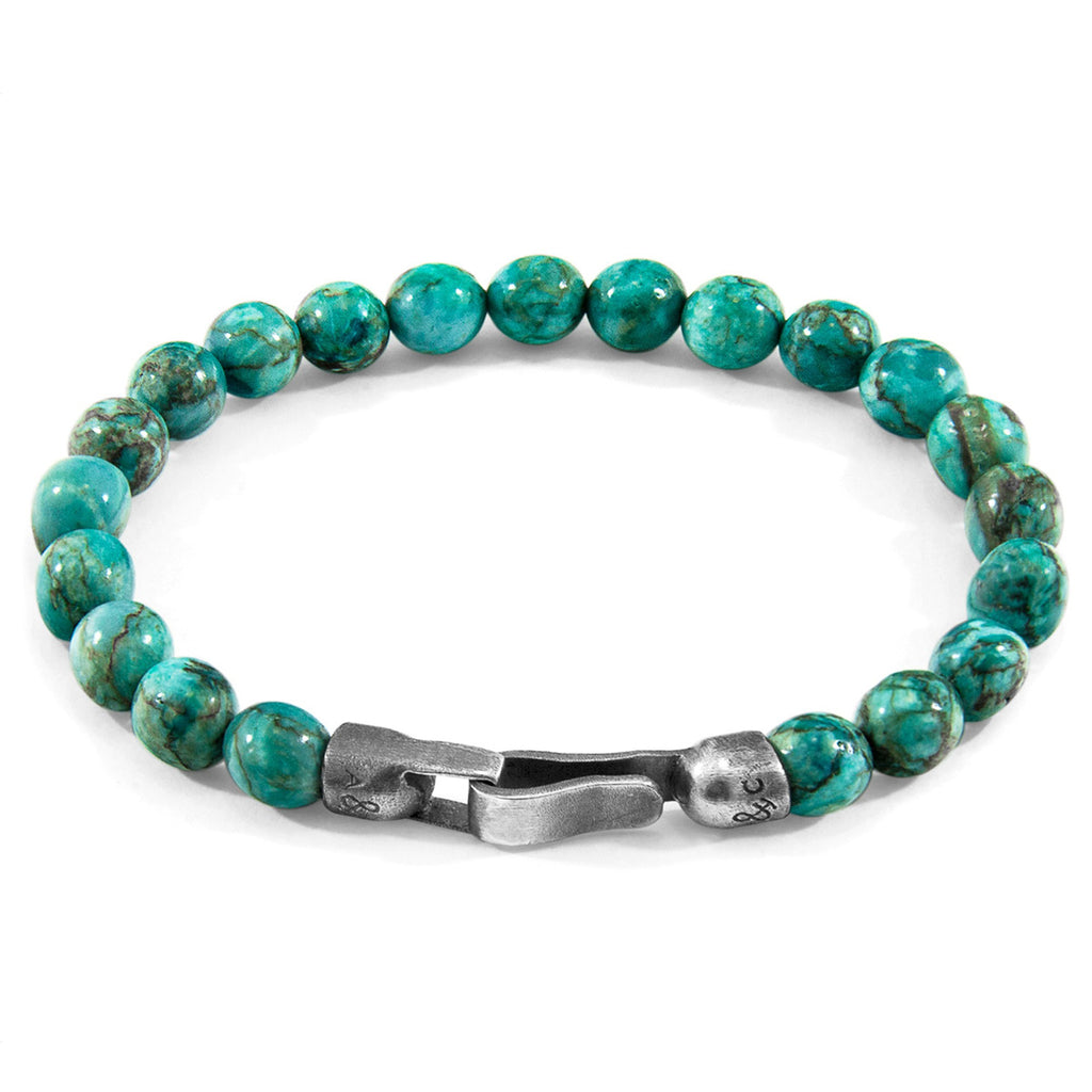 Discover Elegance with the Blue Turquoise Nachi Silver & Stone Beaded Bracelet by ANCHOR & CREW at www.brixbailey.com