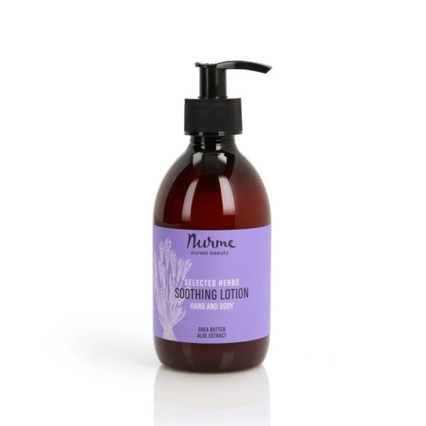 functional eco-friendly lavender gift set with pump bottles on a wooden bathroom shelf