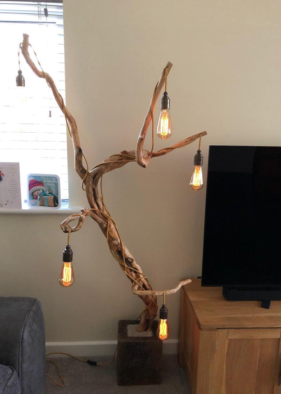 Five Bulb Statement Floor Lamp in Natural Branch and Timber