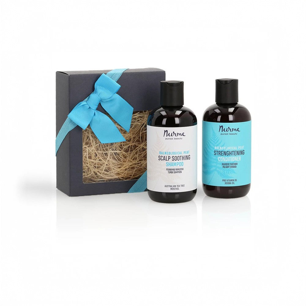 practical gift set for sensitive scalps with peat shampoo and conditioner bottles