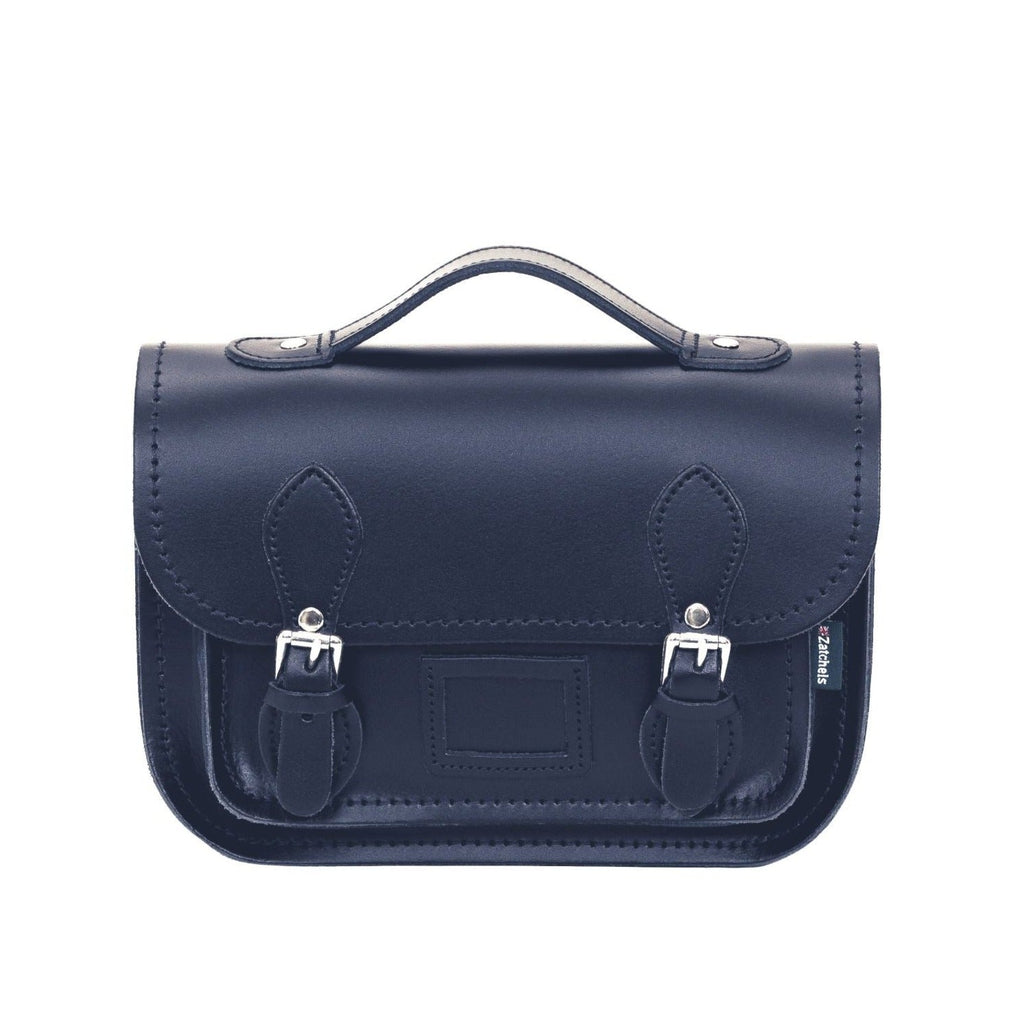 Navy Leather Midi Satchel Handmade in England
