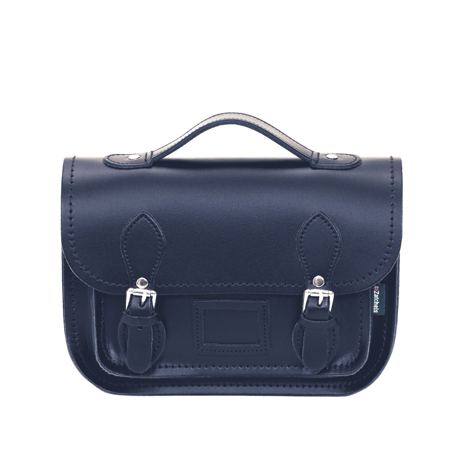 Navy Leather Midi Satchel Handmade in England