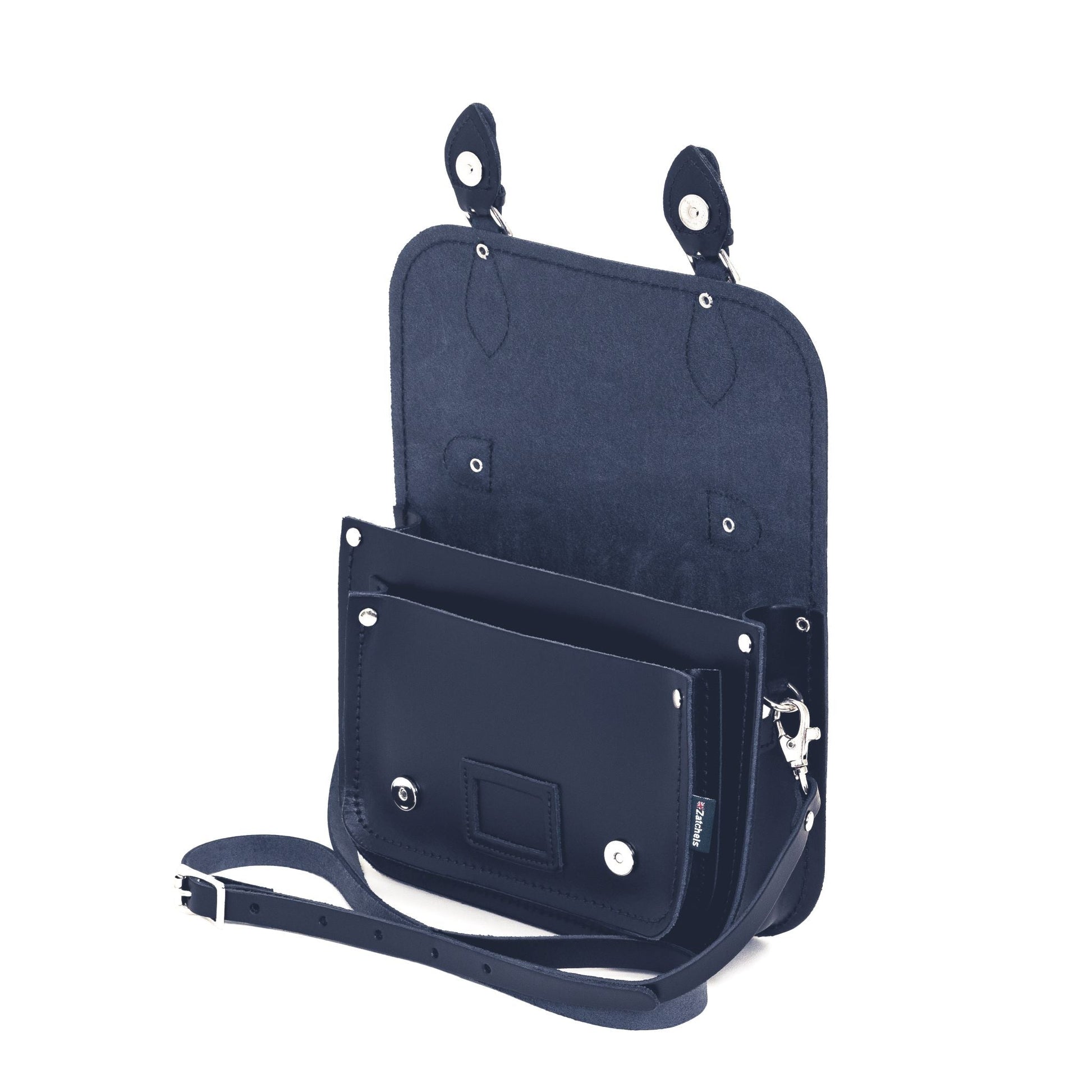 Navy Leather Midi Satchel Handmade in England