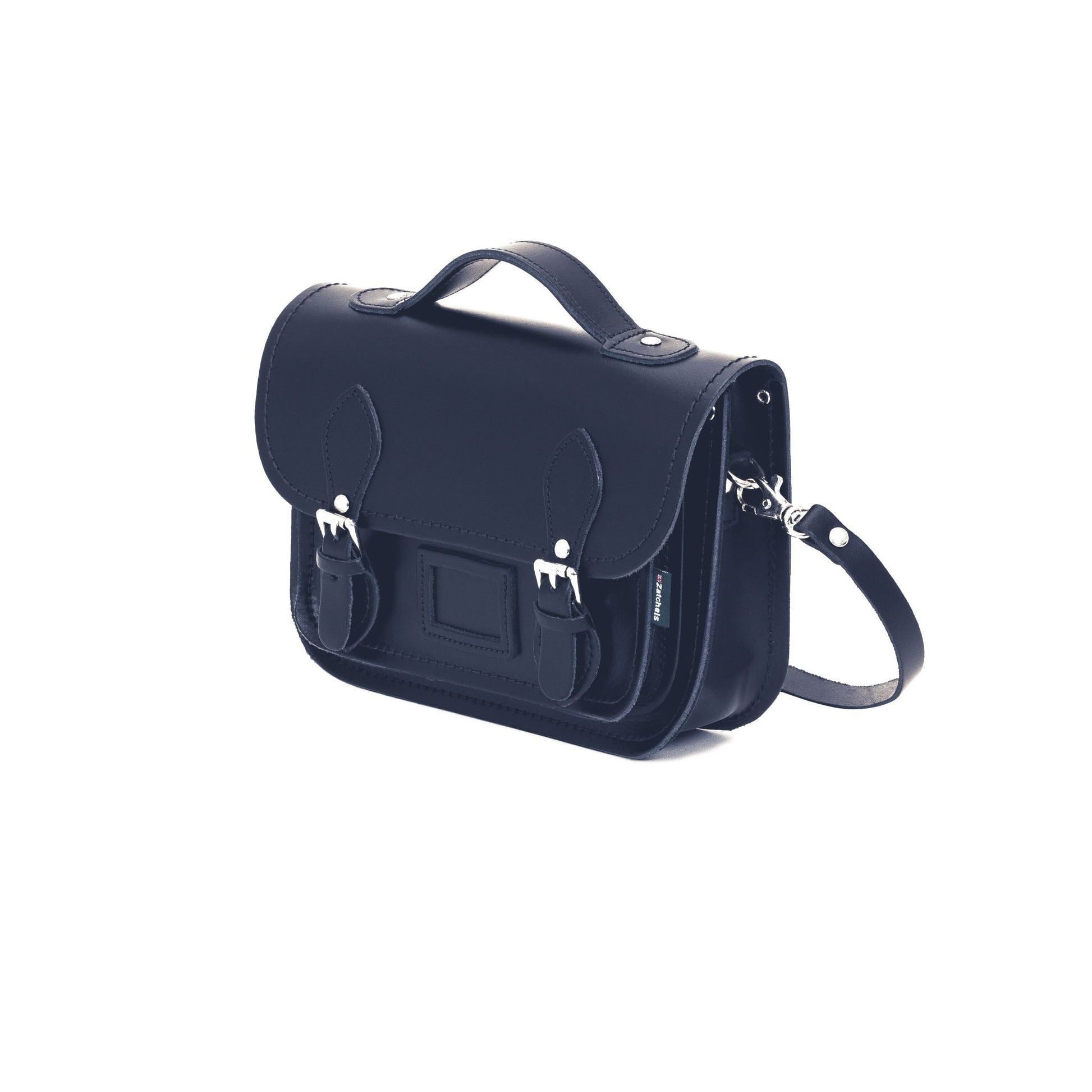 Navy Leather Midi Satchel Handmade in England