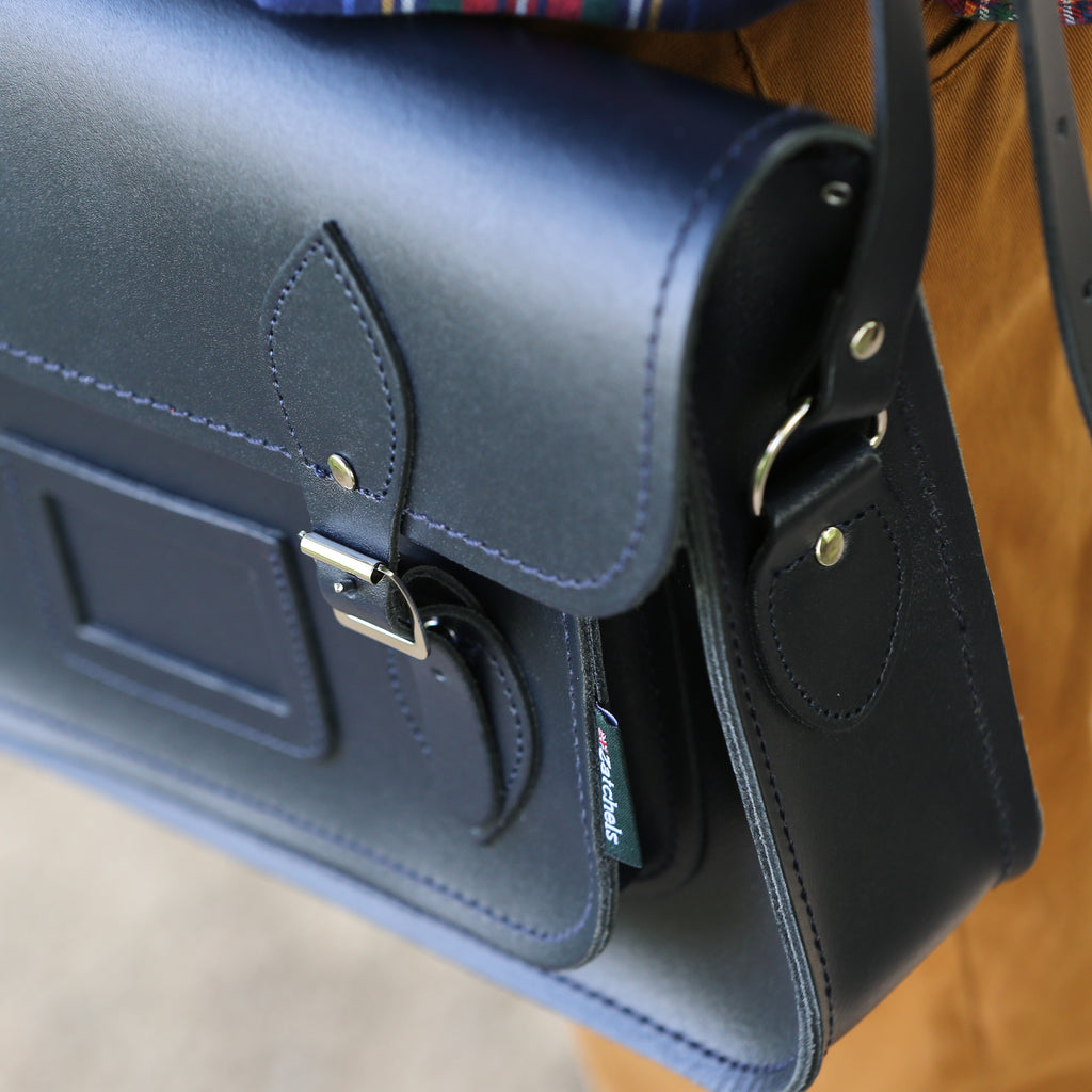 Handmade Leather Satchel Navy Blue