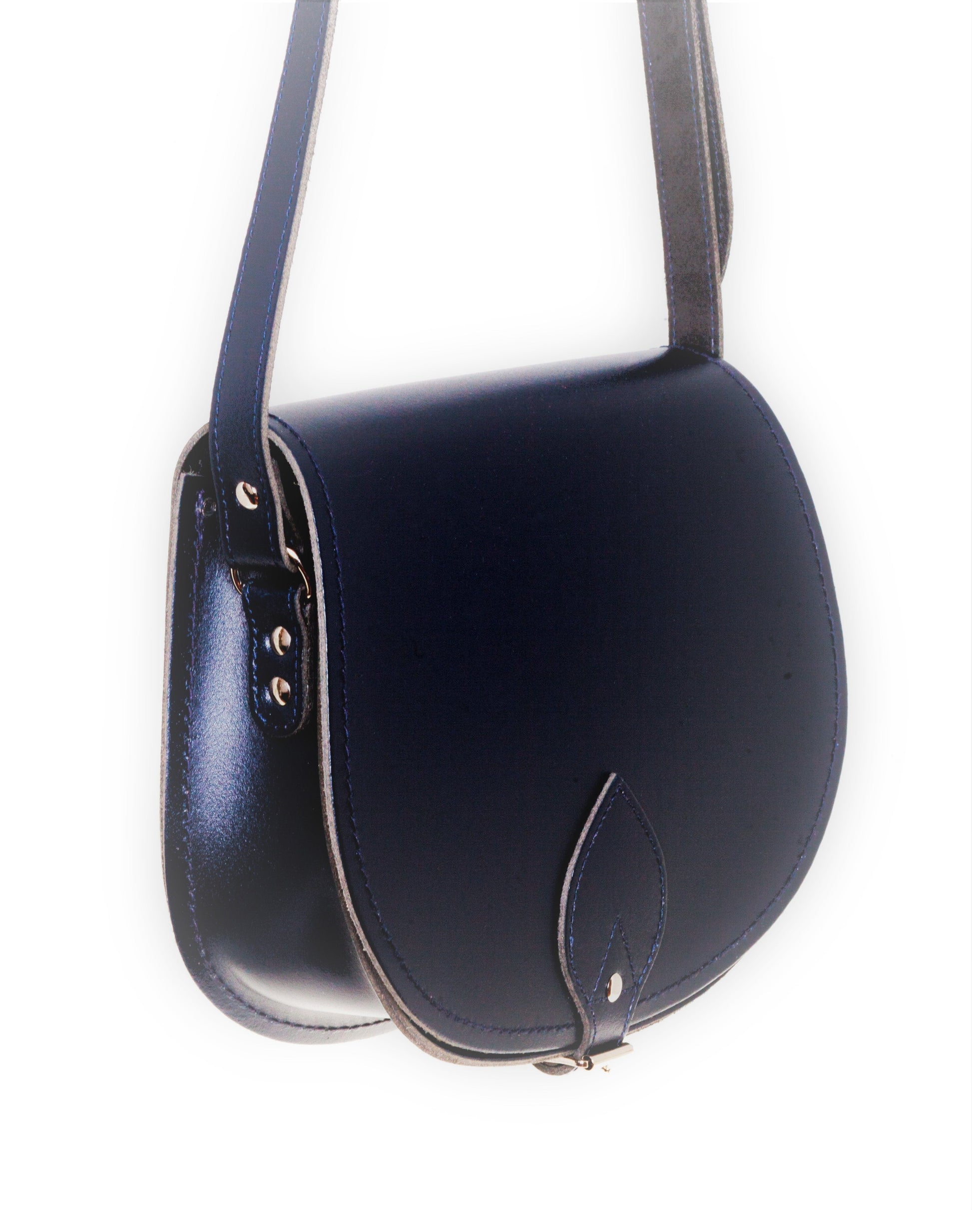 Handmade Leather Saddle Bag in Navy