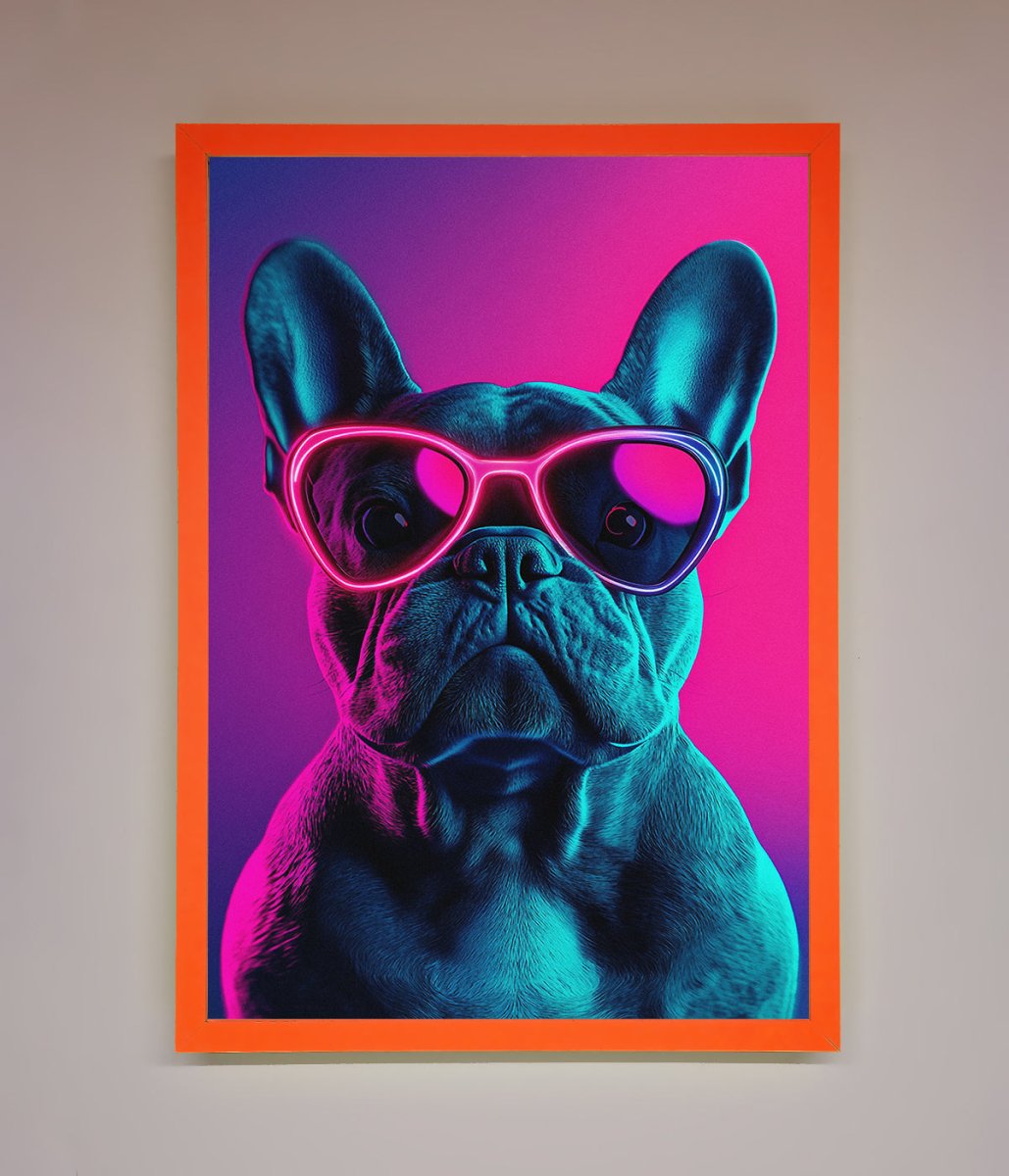 Neon French Bulldog Framed Wall Art
