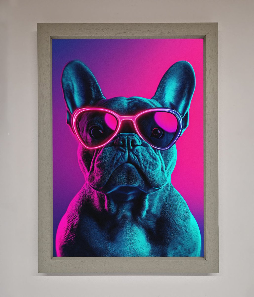 Neon French Bulldog Framed Wall Art