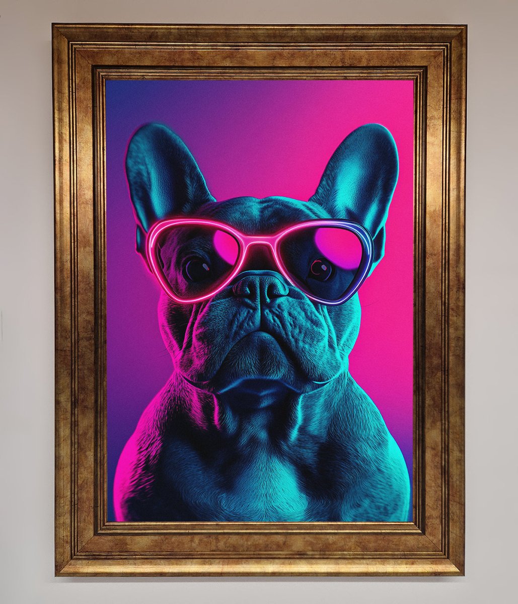 Neon French Bulldog Framed Wall Art