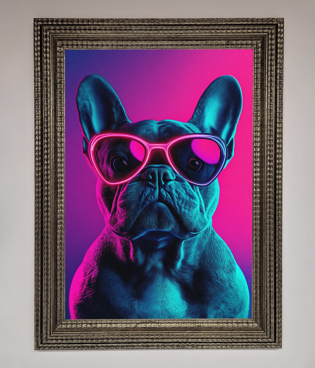 Neon French Bulldog Framed Wall Art