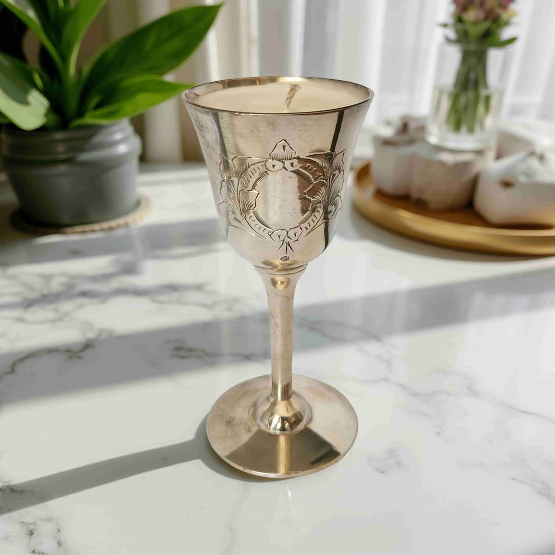 Silver Goblet Scented Candles Natural Wax
