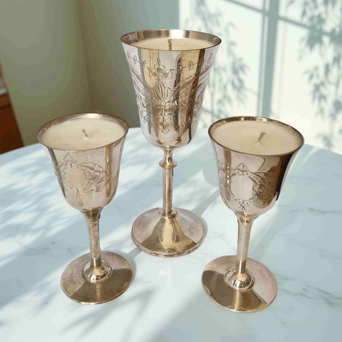 Silver Goblet Scented Candles Natural Wax