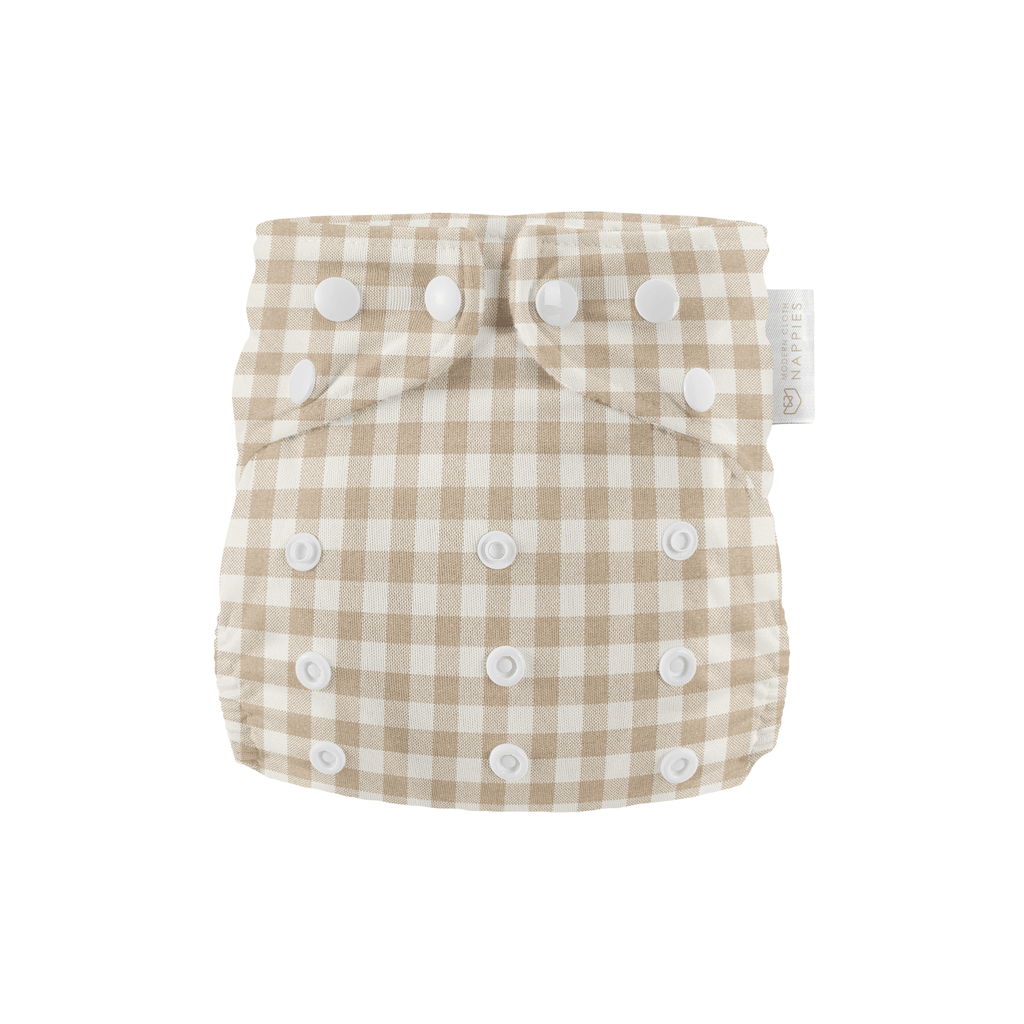 Newborn Reusable Cloth Nappy in Gingham Taupe