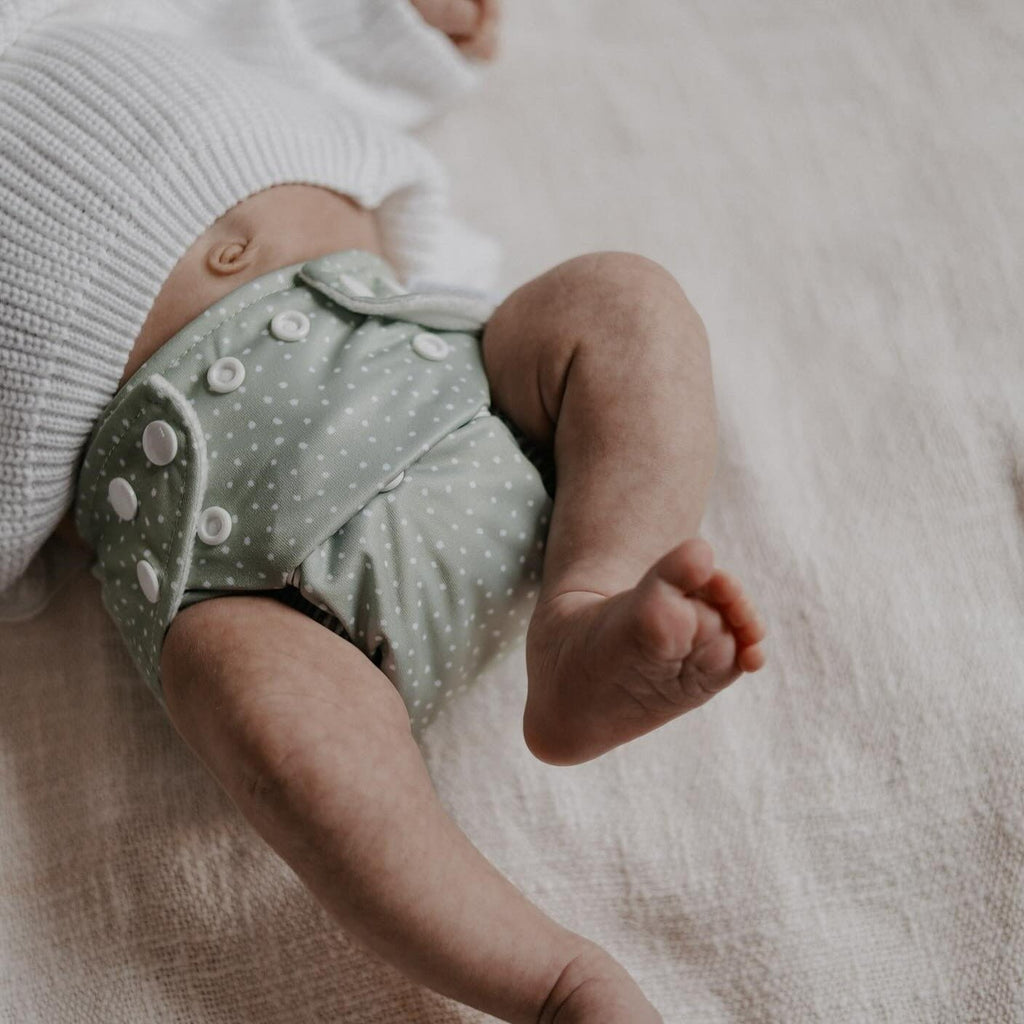 Newborn Reusable Cloth Nappy in Dottie Sage