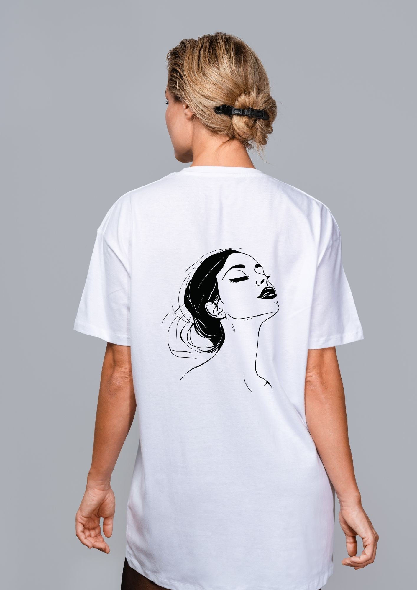 a bold close-up of the no drama please organic cotton t-shirt in black